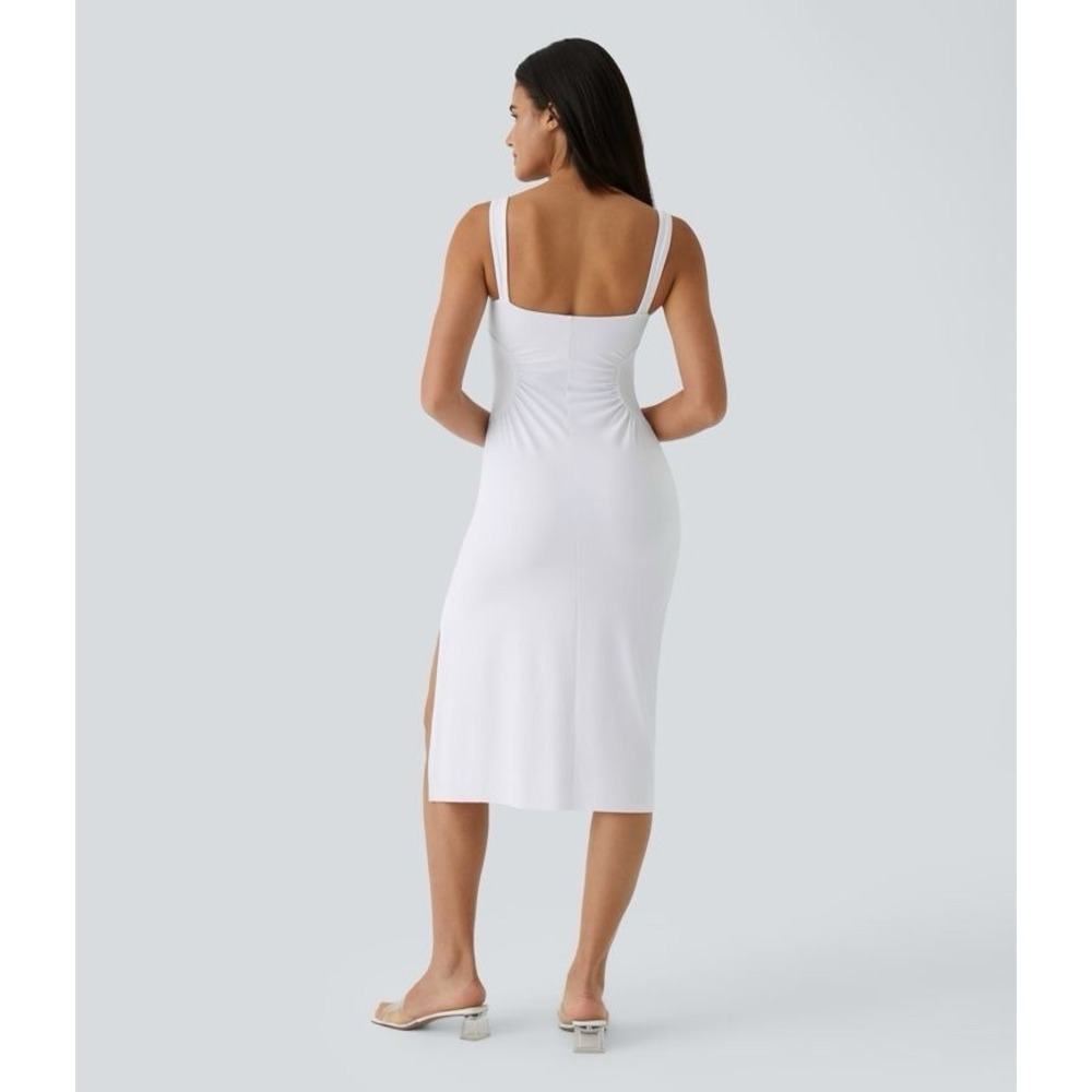 SoftlyZero™ Airy Square Neck Ruched‎ Midi Cool Touch Dress-UPF50+